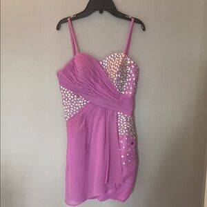 Pink Ruched Embellished Babydoll Mini Dress